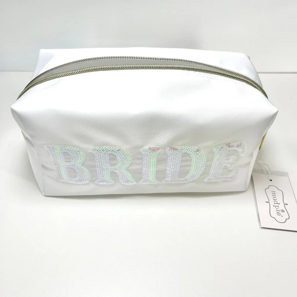 Mud Pie White Sequin Bride Cosmetic Bag